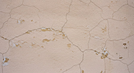 Texture of old rustic wall covered with yellow stucco plaster