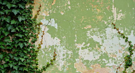 green ivy on the old wall texture background,vintage styleの写真素材