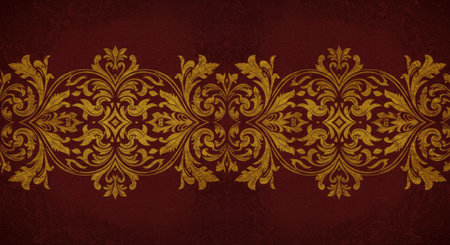 Vintage red background with golden floral pattern. Damask wallpaper.の写真素材