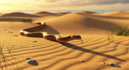 snake in the sand dunes of the Sahara desert, Morocco