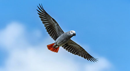 African Grey Parrot (Psittacus erithacus) in flight