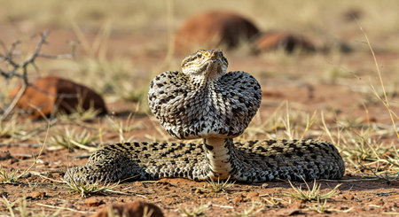 A venomous rattlesnake in the Kalahari desert, South Africa.