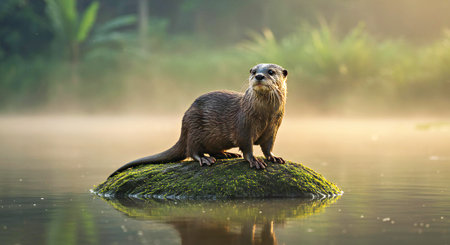 Asian small-clawed otter (Lutra lutra) on a rock