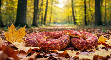Corn snake in the autumn forest. Snake in the forest.の写真素材