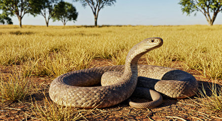 Large venomous snake in the Okavango Delta, Botswana.