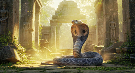 Cobra snake in an ancient templeの写真素材