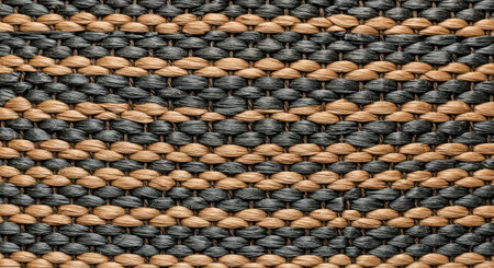 Closeup detail of brown and black hand woven mat pattern texture background.