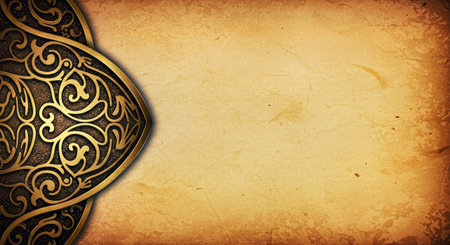Vintage gold ornament on the old paper background. Template for designの写真素材