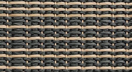 Closeup detail of black and white woven rattan texture background.