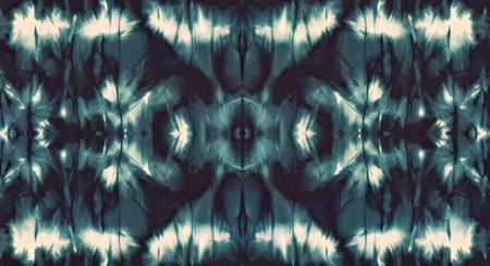 Seamless tie-dye pattern of indigo color on white silk. Hand painting fabrics - nodular batik. Shibori dyeing.の写真素材