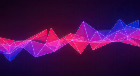 Abstract colorful wireframe polygonal pattern on a dark background.