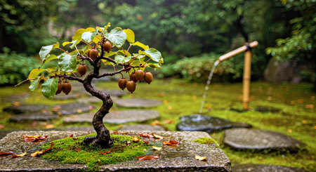 Bonsai tree in a Japanese garden. Selective focus.