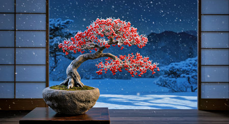 Bonsai tree in Japanese style room. 3D rendering.の写真素材