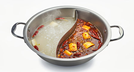 boiled tofu in boiling pot on white background, chinese foodの写真素材