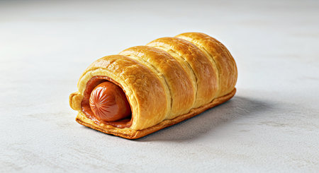 Sausage in puff pastry on a white background. Close-upの写真素材