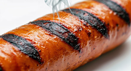 Grilled sausages with poppy seeds on a white background.の写真素材
