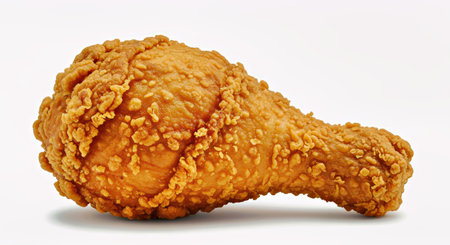 Crispy fried chicken drumstick isolated on a white background.の写真素材