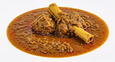 pork curry on a white background in a restaurant in Thailand.