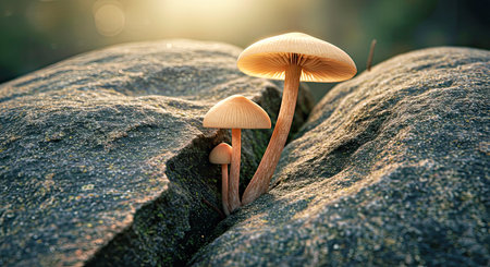Mushrooms growing on a rock in the forest. Selective focus.