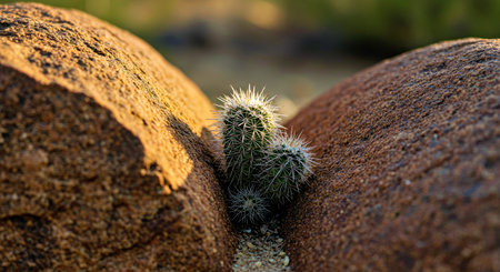 Two cactuses on a rock in the Arizona desert, USA