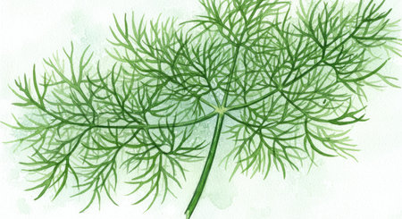 Watercolor drawing of a bunch of dill on a white backgroundの写真素材