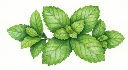 Mint leaves isolated on white background. Hand drawn watercolor illustration.の写真素材