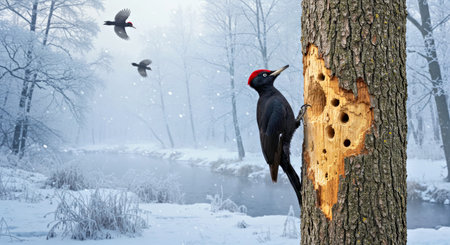 Black Woodpecker (Dryocopus martius). Russia.の写真素材