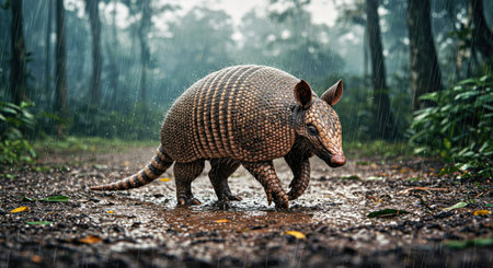 Armadillo in the rainforest. Wildlife scene.の写真素材