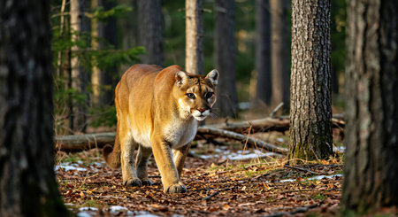 Lioness walking in the forest.