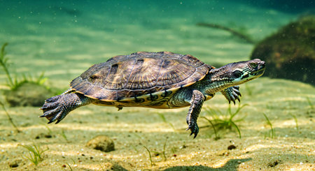European pond turtle (Trachemys scripta elegans)の写真素材