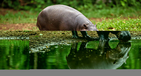 Hippopotamus in the rainforestの写真素材