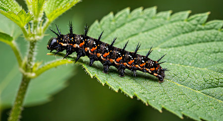 Caterpillar of the Spotted Moth (Cethosia cyane)の写真素材