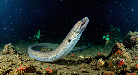 Moray eel on a tropical coral reef in the Red Seaの写真素材