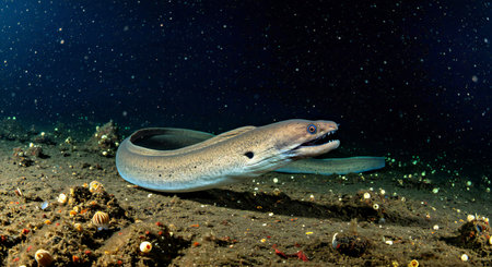 Moray eel (Gymnothorax) on a tropical coral reefの写真素材