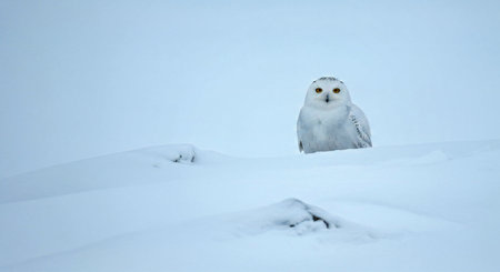 Snowy Owl (Bubo scandiacus) in the snowの写真素材
