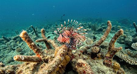 Lionfish (Pterois miles) on a tropical coral reefの写真素材