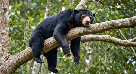 Malayan sun bear or Helarctos malayanus on treeの写真素材