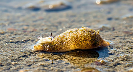 Sea slugs on a sandy beach. Selective focus. Shallow depth of fieldの写真素材