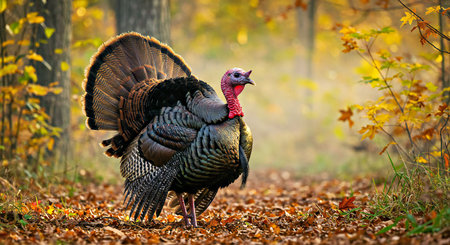 Wild turkey (Meleagris gallopavo) in autumn forestの写真素材