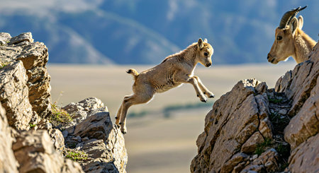Barbary sheep on the rocksの写真素材