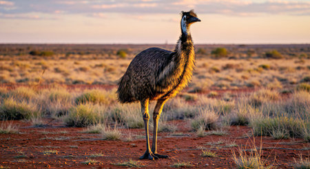 Emu (Dromaius novaehollandiae) at sunset