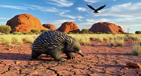 Australian echidna (Tachyglossus australis) in the desert of Northern Territory, Australiaの写真素材