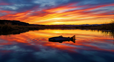 Sunset over a lake in Yellowstone National Park, Wyoming, USAの写真素材