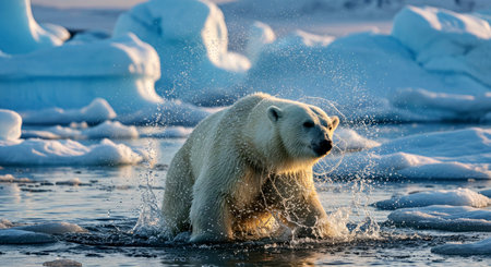 Polar bear (Ursus maritimus) on the pack ice, north of Svalbard Arctic Norwayの写真素材