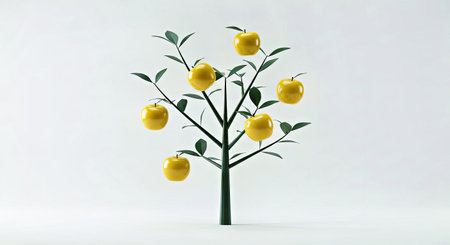 Apple tree with yellow apples on a white background. 3D renderingの写真素材