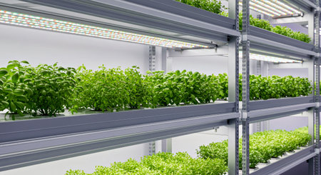Organic hydroponic vegetable growing in greenhouse. 3d renderingの写真素材