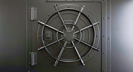 Closeup of a bank vault door with a combination lock. 3d renderingの写真素材