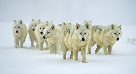 Group of wolves in the snow, Canis lupus lupus