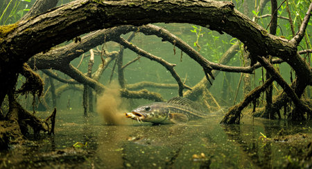 Giant freshwater fish in the mangrove forest, Thailand.