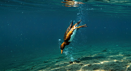 Mangrove Duck diving in the clear waters of the Red Seaの写真素材